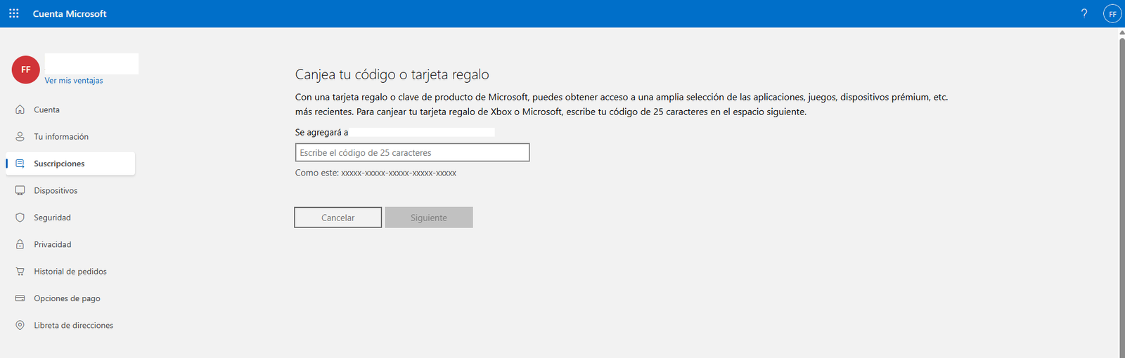 Insertar código de activación